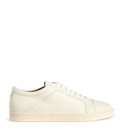 Giorgio Armani Lambskin Low-top Sneakers In White