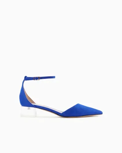 Giorgio Armani Laminated Suede D'orsay Court Shoes In Blue