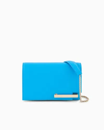 Giorgio Armani Leather Clutch Bag With Shoulder Strap In Blue