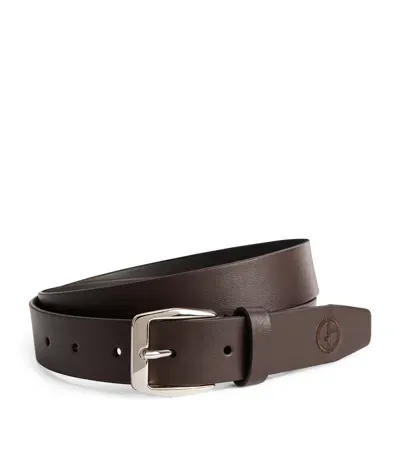 Giorgio Armani Leather Embroidered-logo Belt In Brown