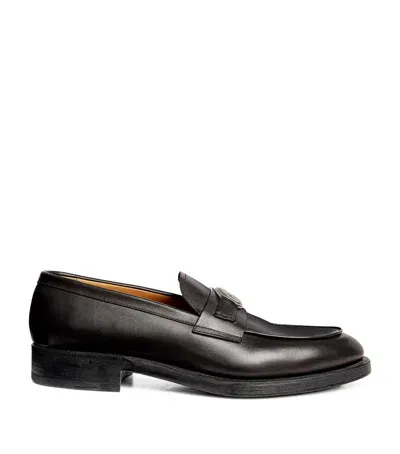 Giorgio Armani Leather Logo Loafers In Black