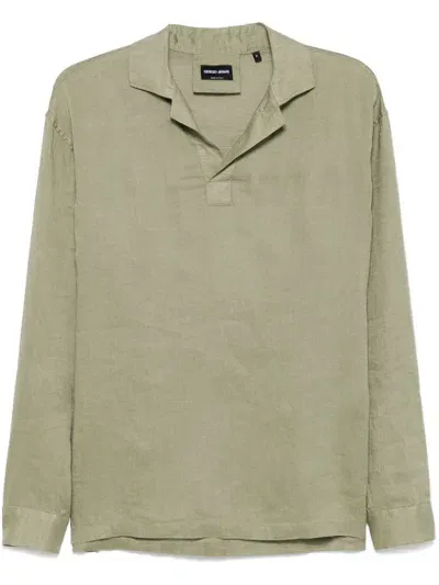 Giorgio Armani Linen Polo Shirt In Green