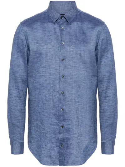 Giorgio Armani Linen Shirt In Blue