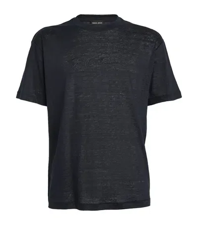 Giorgio Armani Linen T-shirt In Blue