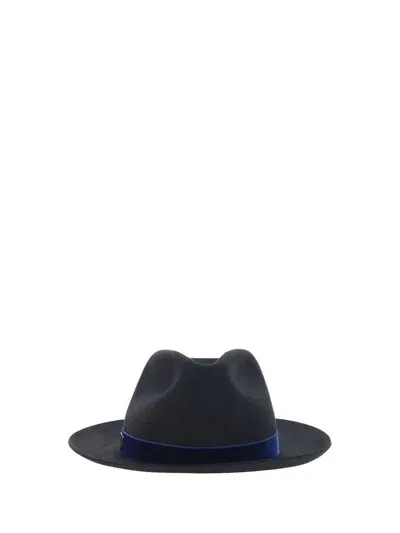 Giorgio Armani Logo Plaque Fedora Hat In Navy