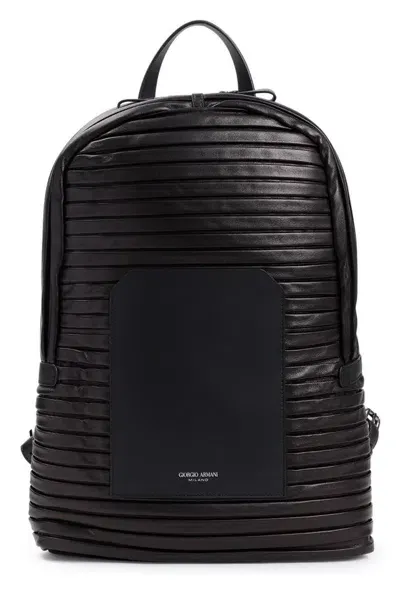 Giorgio Armani Logo Stamp Wide Ribbed Backpack In Black