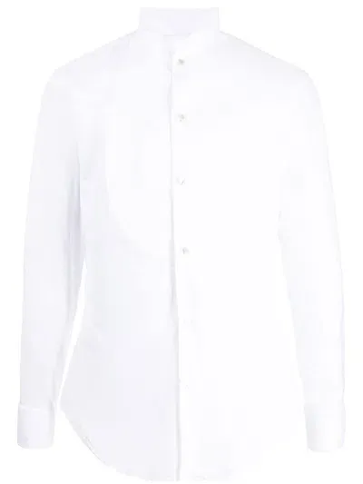 Giorgio Armani Long-sleeved Cotton Shirt In Weiss