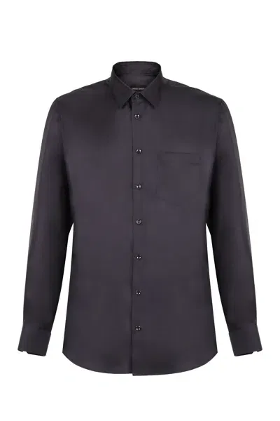 Giorgio Armani Luxury Silk Shirt With Front Pocket In Blue