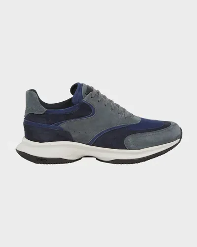 Giorgio Armani Men's Suede Low-top Sneakers In Blue/gray