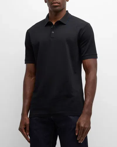 Giorgio Armani Men's Tipped Polo Shirt In Solid Black