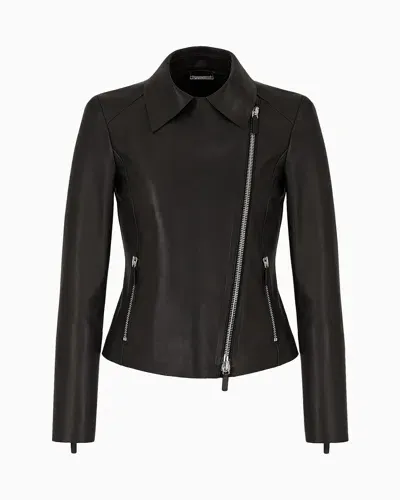 Giorgio Armani Nappa Biker Jacket In Black