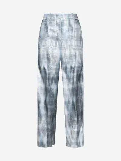 Giorgio Armani Prince Of Wales Silk Trousers In White