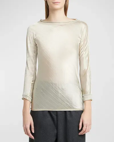 Giorgio Armani Shiny Viscose Raw-edge Blouse In Gold