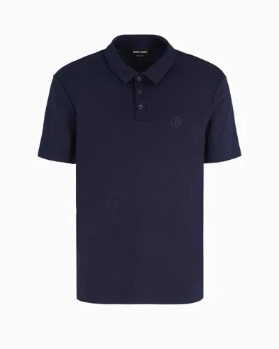 Giorgio Armani Short-sleeved Polo Shirt In Virgin-wool Interlock In Blue