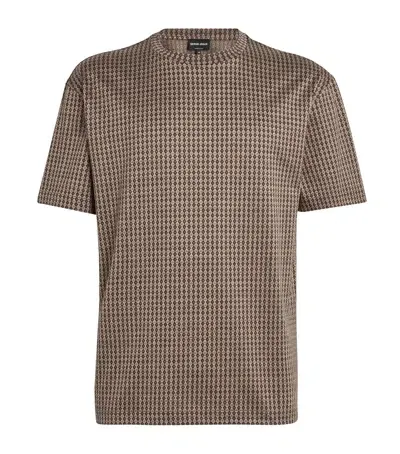 Giorgio Armani Silk-cotton Geometric Print T-shirt In Brown