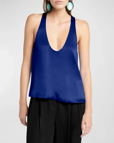 Giorgio Armani Silk Tank Top In Marineblue