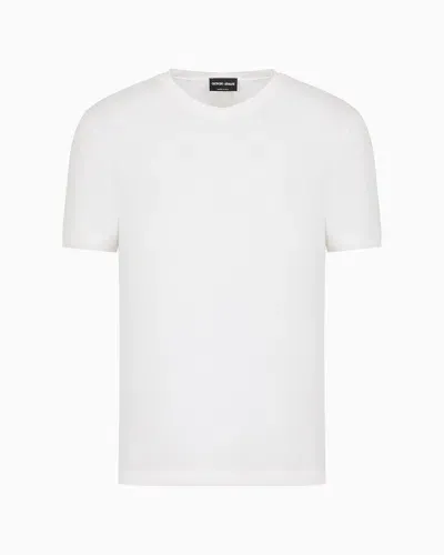 Giorgio Armani Stretch Viscose Jersey, V-neck Icon T-shirt In White