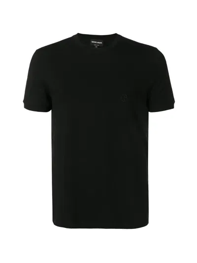 Giorgio Armani Cotton T-shirt With Embroidered Logo In Black