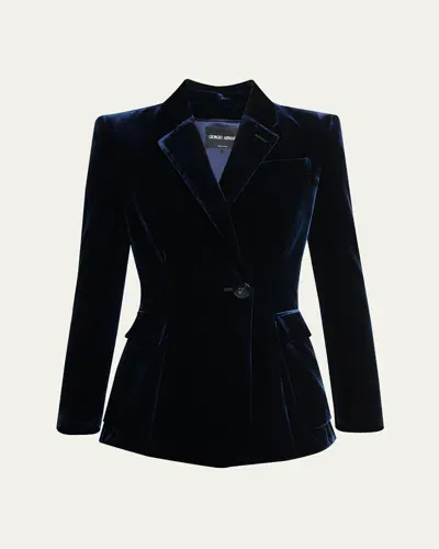 Giorgio Armani Tailored Velvet Blazer Jacket In Navy