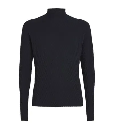 Giorgio Armani Virgin Wool-blend Textured Sweater In Blue