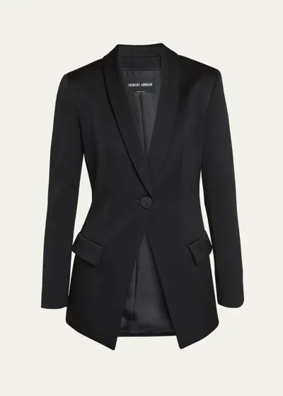 Giorgio Armani Virgin Wool One-button Blazer In Solid Black