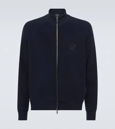 Giorgio Armani Virgin Wool Zip-up Sweater In Blue