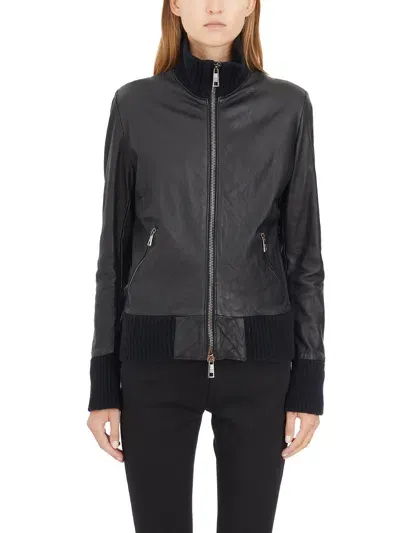 Giorgio Brato Bomber Collo Alto In Pelle In Black