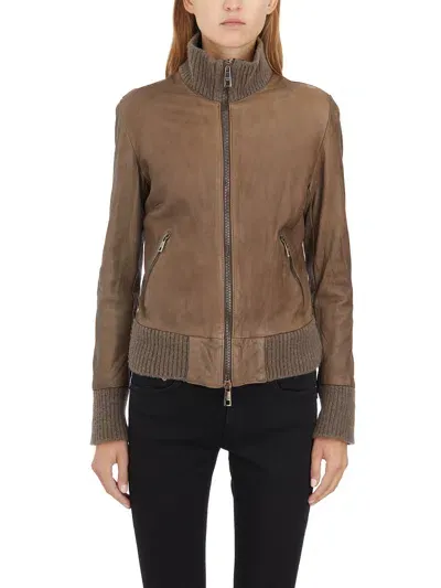 Giorgio Brato Bomber Collo Alto In Pelle In Brown