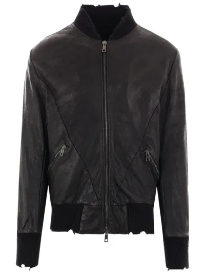 Giorgio Brato Leather Bomber Jacket In Black