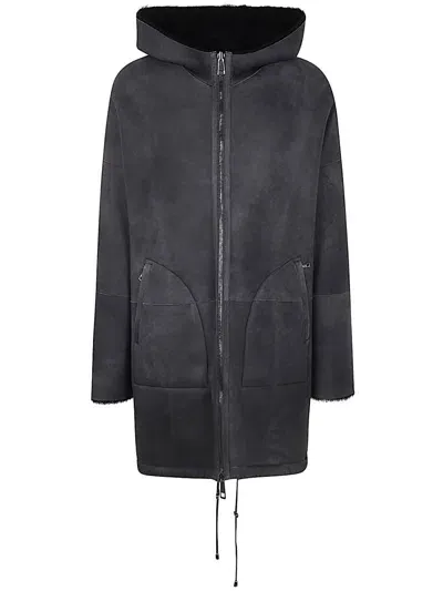 Giorgio Brato Reversible Shearling Over With Hood Clothing In Grey