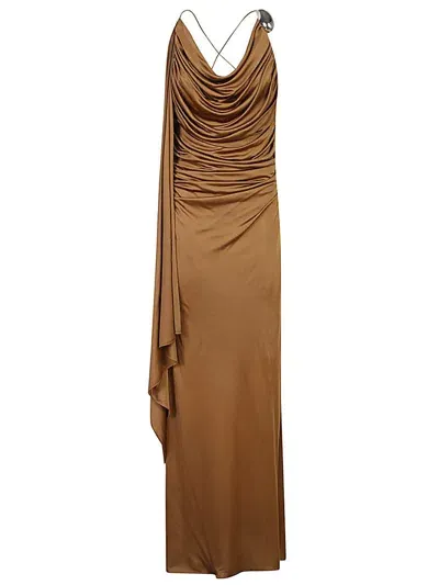 Giuseppe Di Morabito Crisscross Draped Viscose Maxi Dress In Brown