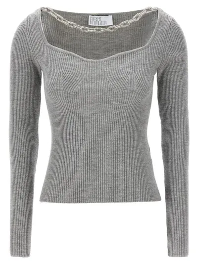 Giuseppe Di Morabito Square Neck Chain Detail Fitted Sweater In Grey