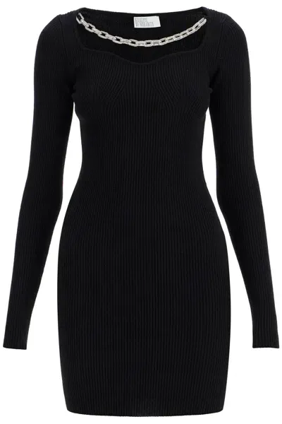 Giuseppe Di Morabito Chic Long-sleeved Mini Dress With Crystal Chain Detail In Black