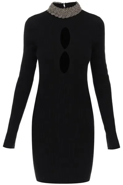 Giuseppe Di Morabito Knitted Mini Dress With Jewel Collar In Black