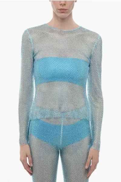 Giuseppe Di Morabito Mesh Top With All-over Crystals In Blue