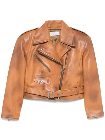 Giuseppe Di Morabito Spray-paint Effect Biker Jacket In Brown