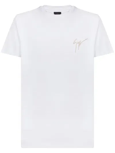 Giuseppe Zanotti Embroidered Logo Cotton T-shirt In White