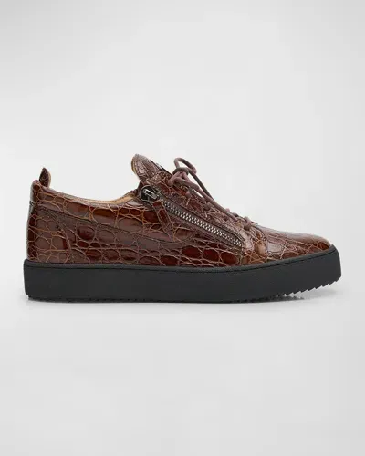 Giuseppe Zanotti Men's Morpheus Croco Dual-zip Sneakers In Cuoio