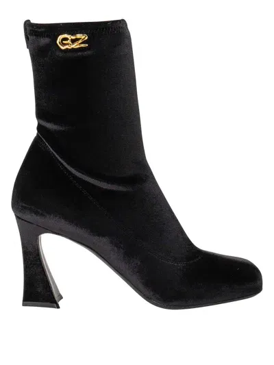 Giuseppe Zanotti Metallic Logo Velvet Ankle Boots In Negro