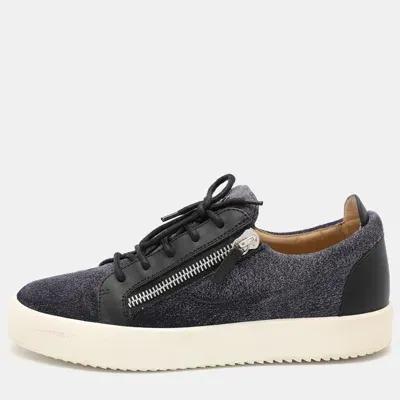 Pre-owned Giuseppe Zanotti Navy Blue Faux Suede And Leather Bontia Low Top Sneakers Size 43