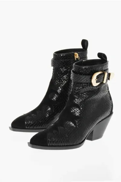 Giuseppe Zanotti Snakeskin Guns Booties With Buckle Detail Heel 6 Cm