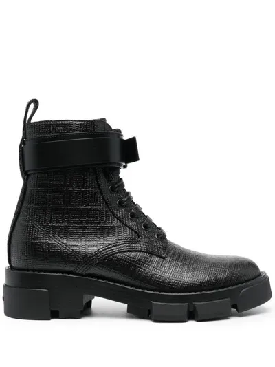 Givenchy 4g-embossed Leather Ankle Boots In Black