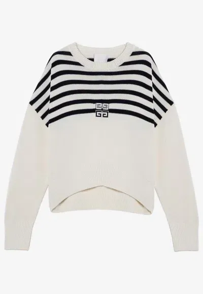 Givenchy 4g Striped Rib-knit Sweater In White