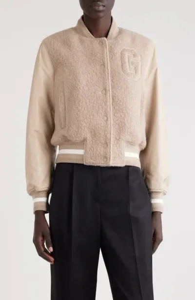 Givenchy Varsity Jacket In Alpaca Bouclette Wool And Leather In Pumice Beige