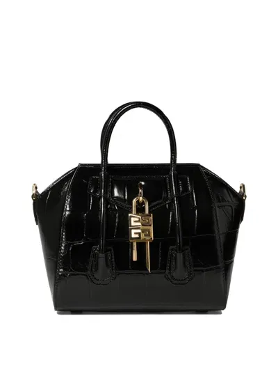 Givenchy Antigona Lock Mini Handbags In Black