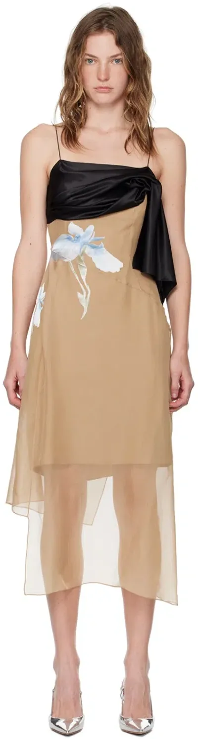 Givenchy Beige Asymmetric Midi Dress In 252-beige/blue