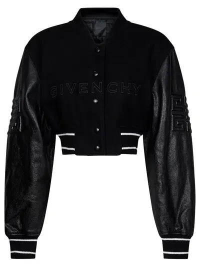 Givenchy Wool Adn Leather Bomber Jacket In Black,white