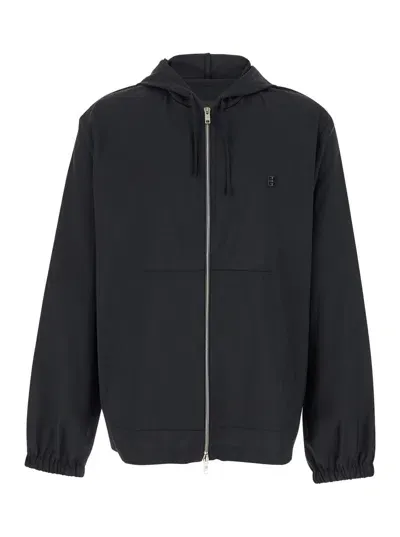 Givenchy Black Zip-up Hoodie With Logo Detail In Wool Man