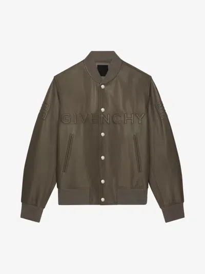 Givenchy Blouson Varsity  En Cuir In Khaki