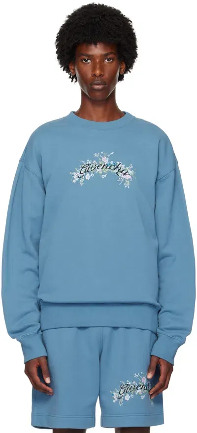 Givenchy Blue Floral Logo Sweatshirt In 495-steel Blue